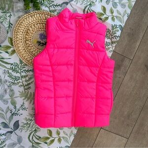 New Puma Girls Bright Neon Pink Puffer Jacket Vest Size XS 5/6